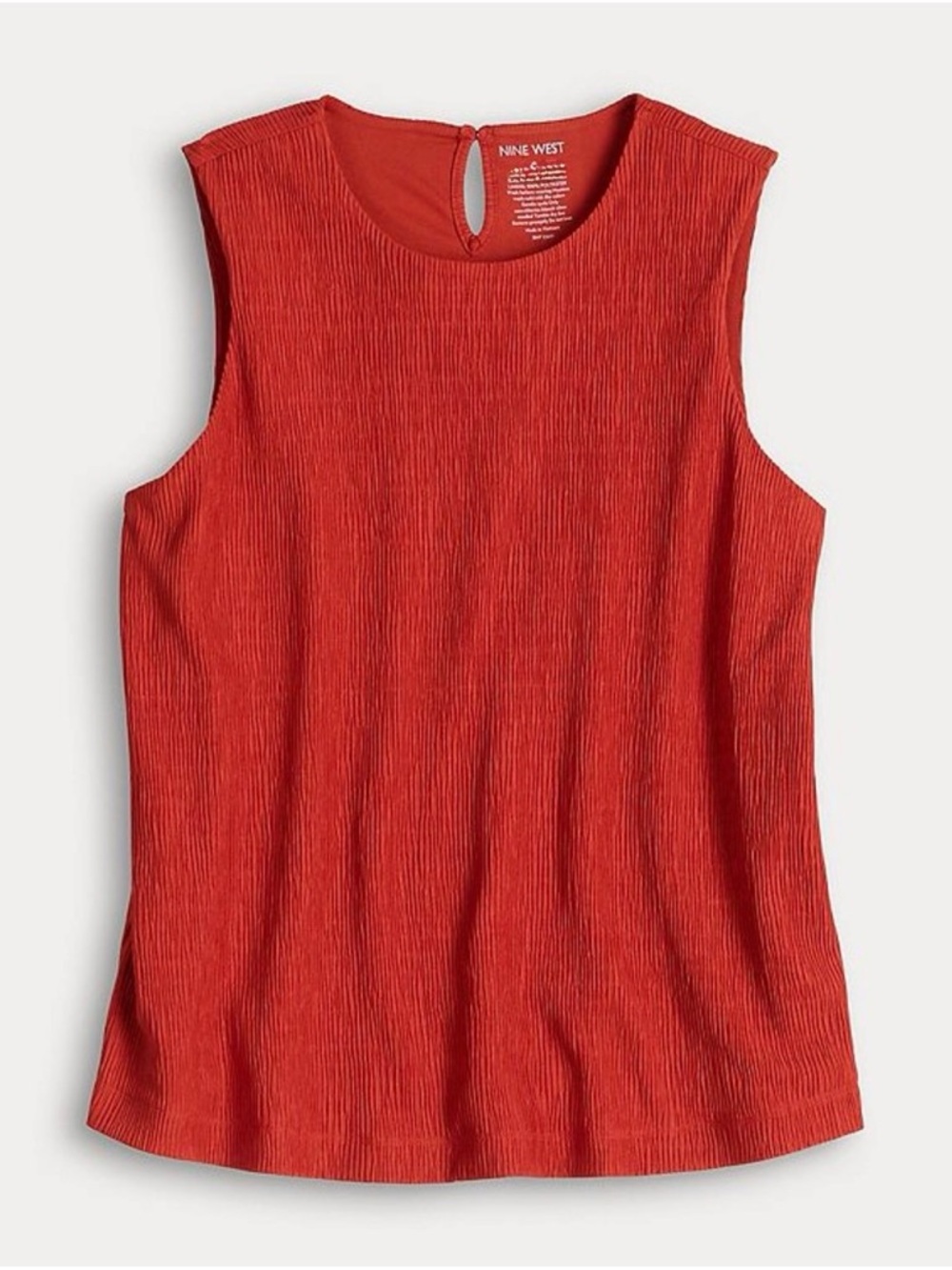 NWT: Nine West Red/Orange Sleeveless Textured Pleated Top
